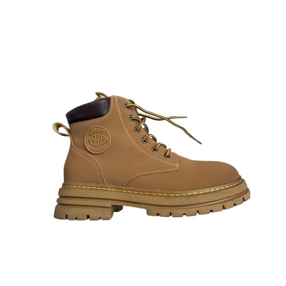 Noarmncho Unisex Combat Boots Brown Leather Ankle Lace-Up Size 8.5 / 41